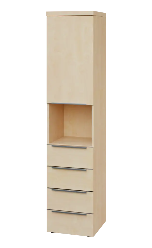 SIN 5 - 44ZND kancelářská skříň, 4-zásuvková/nika, 1-dveřová, levá, 1820x400x400, bříza světlá